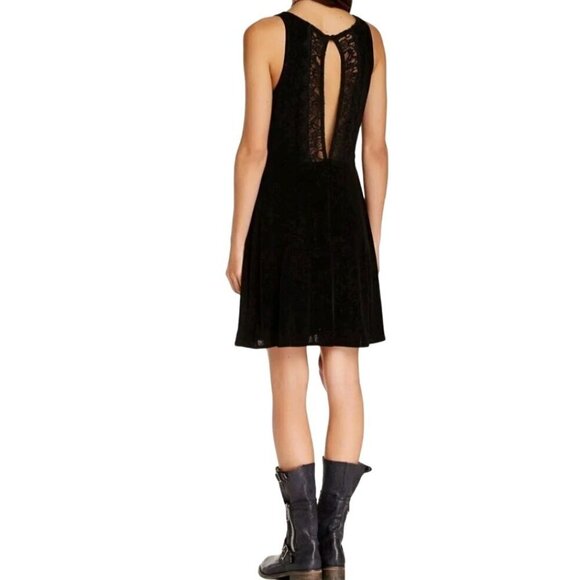 Free People NWT Lady Jane Black Lace Open Back Ponte Mini Dress Size L - Picture 1 of 10